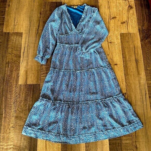 Rebellion Bohemian Plunging V-Neckline Blue Colored Maxi Dress Size Medium - Picture 8 of 15